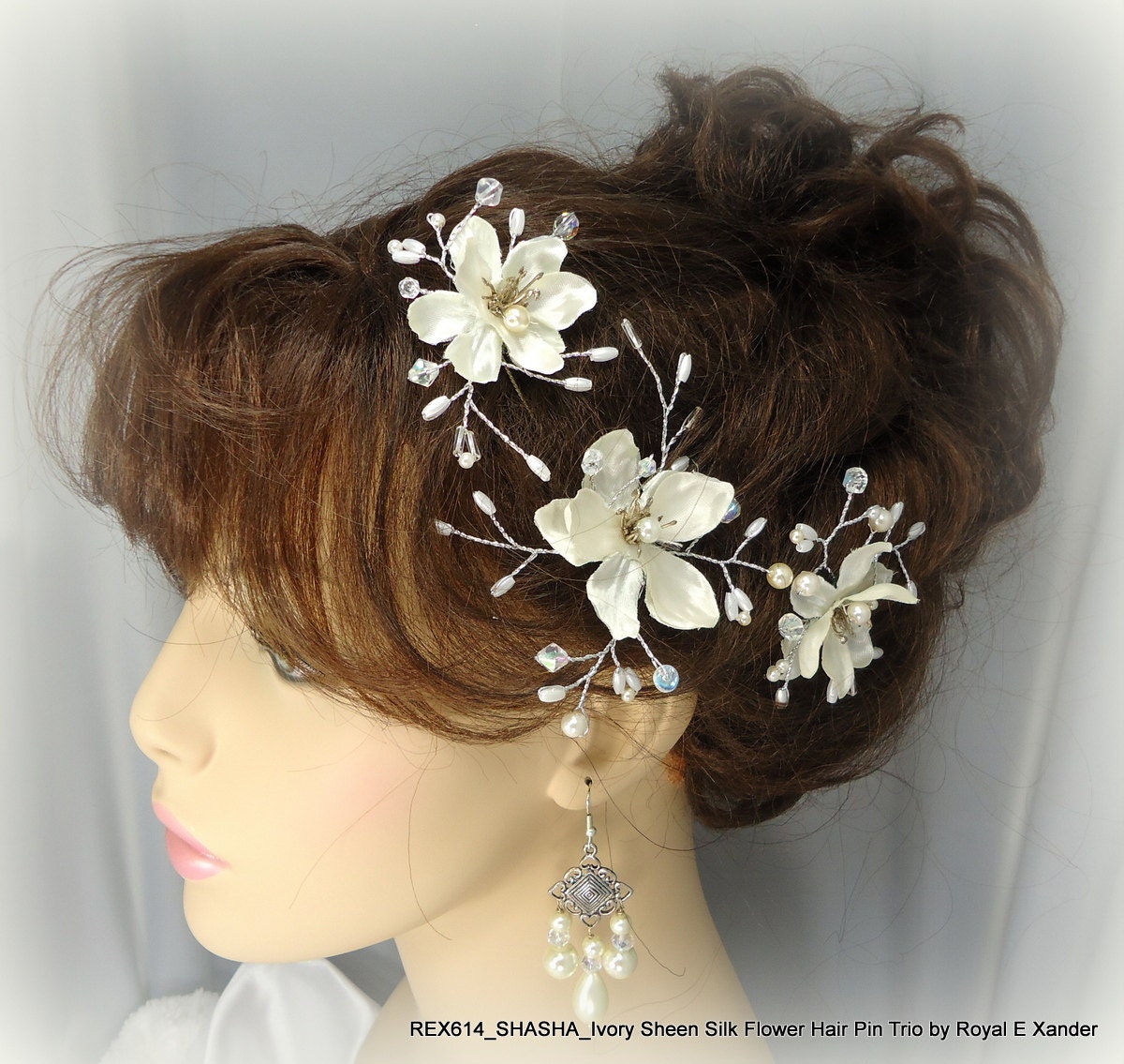 Ivory Sheen Silk Flower Hair Pin Trio Bride Bridesmaid Hair Accessory