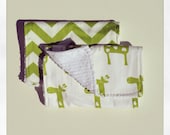 ON SALE Green Giraffe and Chevron Burp Set // Baby Bib // Baby Gift Set