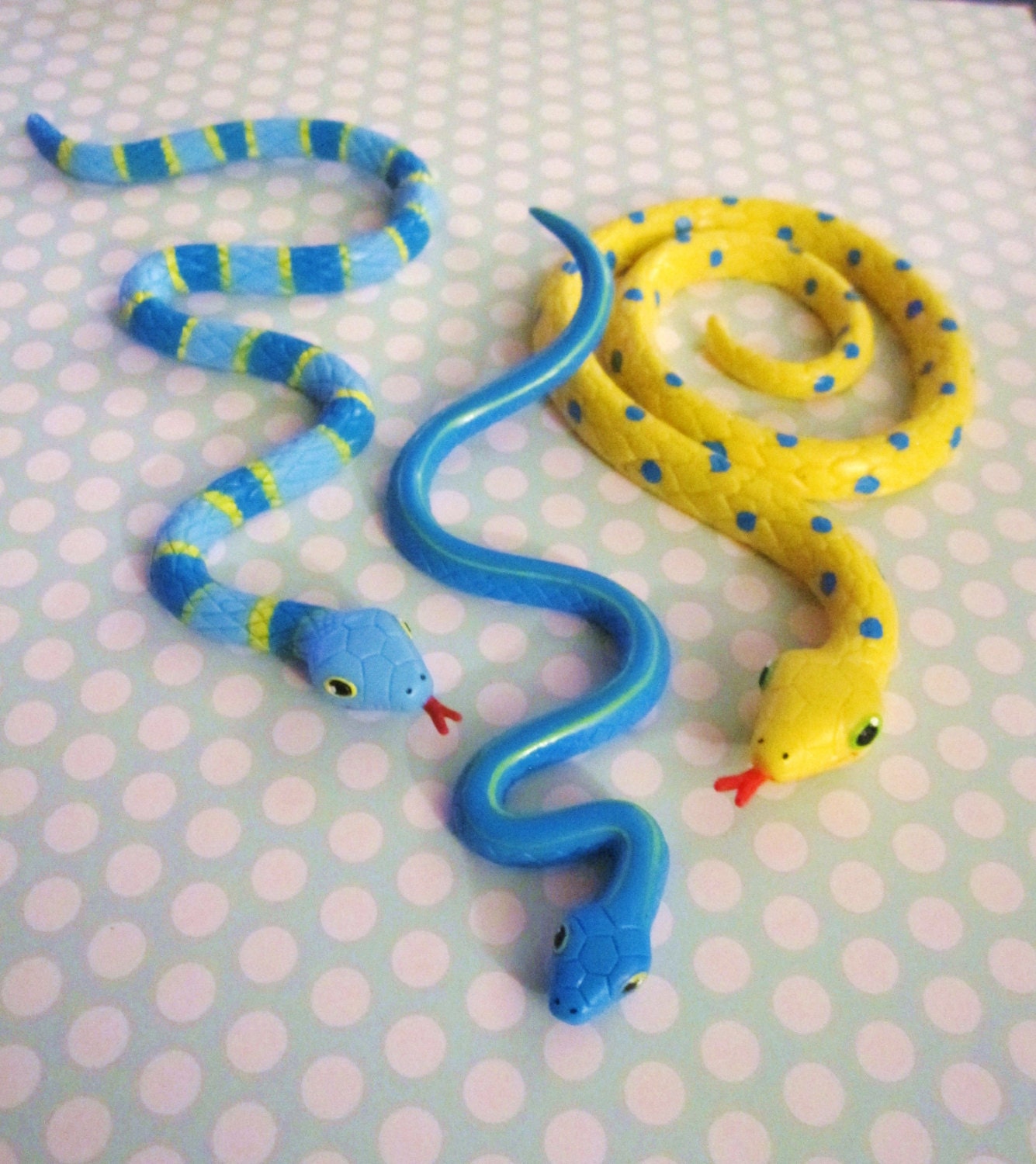 Rubber snakes in Blue and yellow for party decor decoration party favor or toy Il_570xn