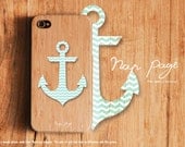 Apple iphone case for iphone iphone 5 iphone 4 iphone 4s iPhone 3Gs  : chevron blue wave anchor on wood (Net real wood)