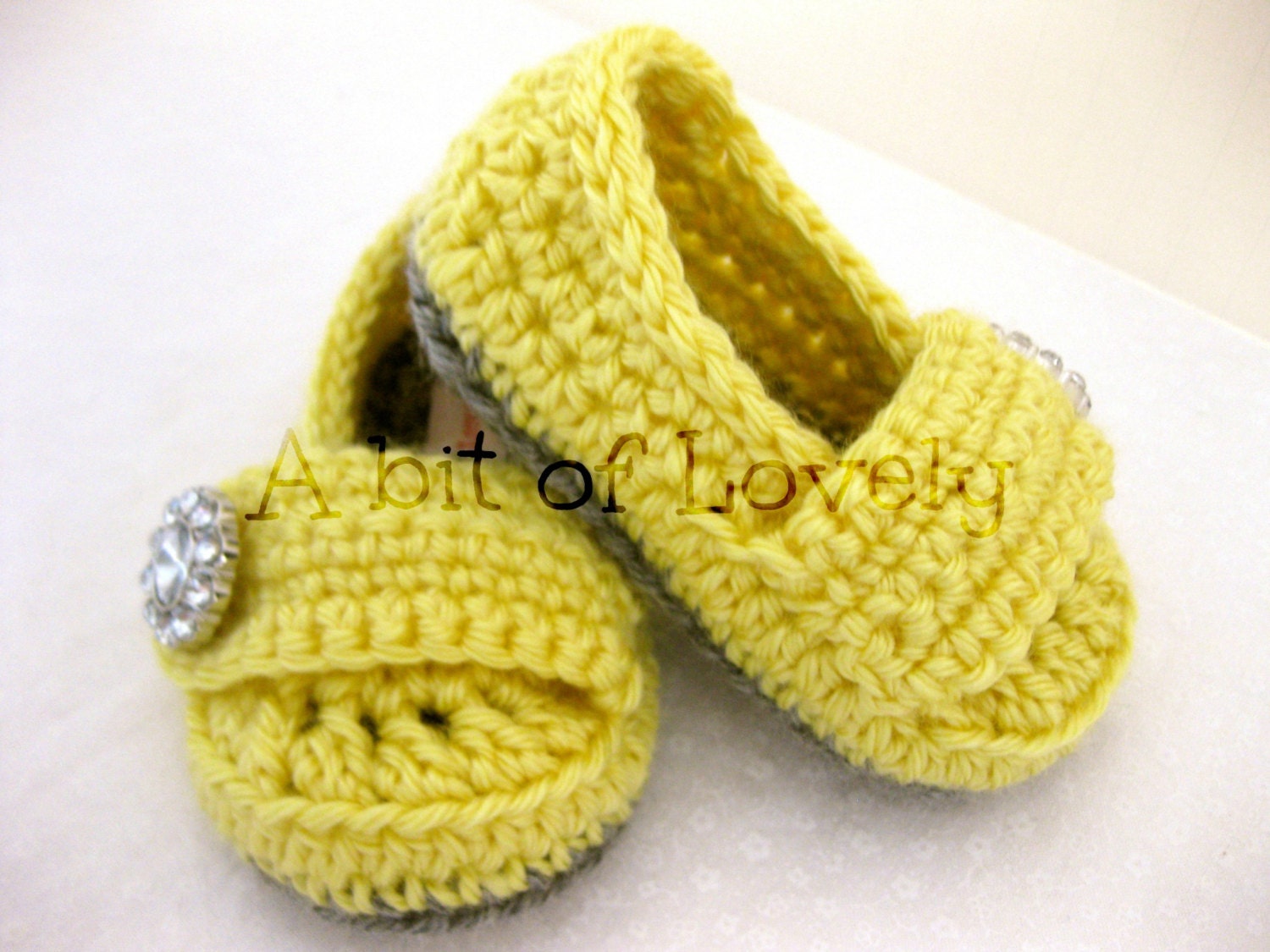 Spring Baby Infant Girl Shoes / Slippers / Booties - Grey & Yellow Jewel - YOUR choice size - (newborn - 12 months) - photo prop - children