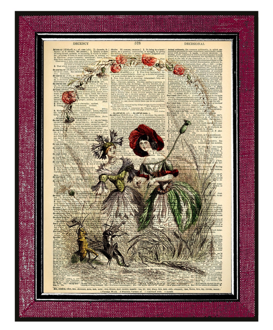 POPPY and CORNFLOWER Wall Decor Upcycled Dictionary Art Print Upcycled Book Art Antique Illustration Home Decor Wall Art Flowers Print