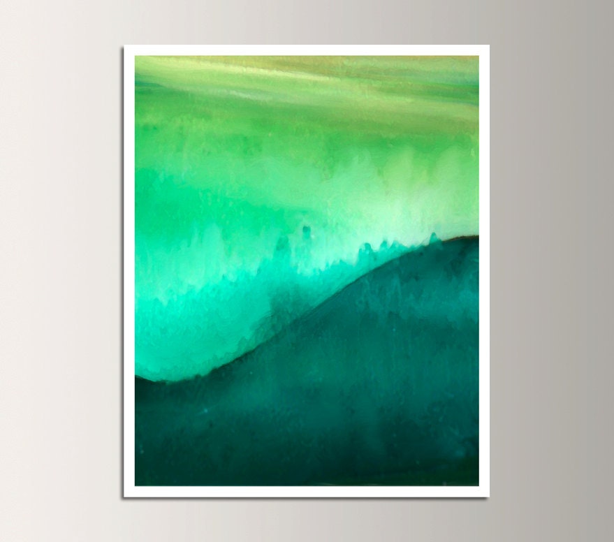 Green Art Print -16x20 Abstract - Asian Decor- Chartreuse and Emerald Green Painting  - Abstract Landscape - Giclee Print - "Hanzo Hill"