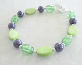 Spring Is Here Bracelet in Green-Purple-Silver Beads-Shells-Pearls-Woman-Gift-Teen