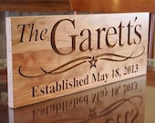 Last Name Sign: Anniversary Gift Established Date Sign Carved Wood Sign Personalized Wedding Cherry 7x18 FF
