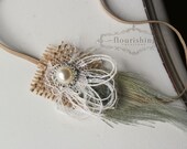 Vintage Burlap and Sage Peacock headband, baby headbands, newborn headbands, burlap headbands, photography prop, lace headbands