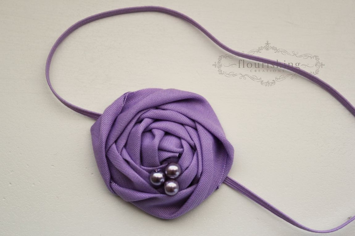 Back to Basics- LILAC Rosette headband, everyday headbands, rosette headbands, purple headbands, newborn headbands, photography prop