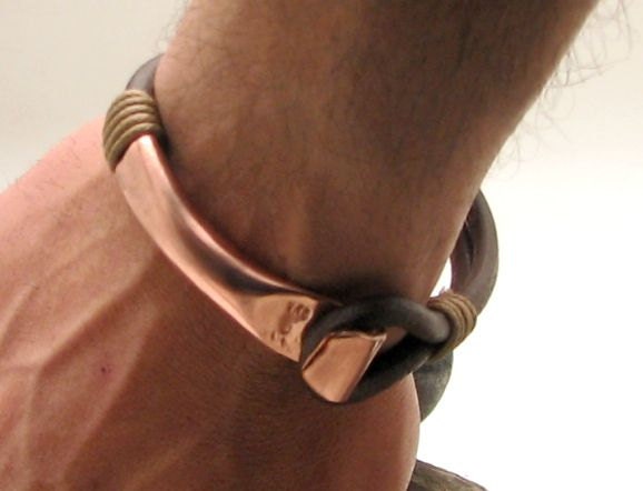 FREE SHIPPING Men's leather bracelet. Brown leather multi strand men's bangle bracelet with hammered copper clasp