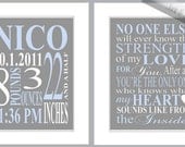 MATCHING NURSERY ART - Birth Stat and Strength of my Love Print - You Choose the Custom Colours - No one Else will ever know poem