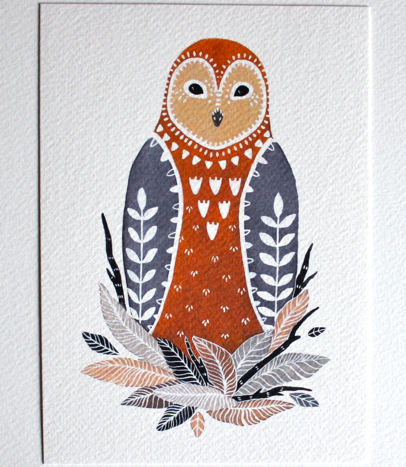 Owl Illustration Art Painting - Little Owl Paz - Archival Print 5x7