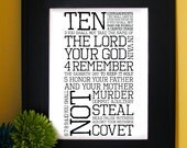 Exodus 20. Ten commandments. Inspirational Prayer. Subway Art. Unframed