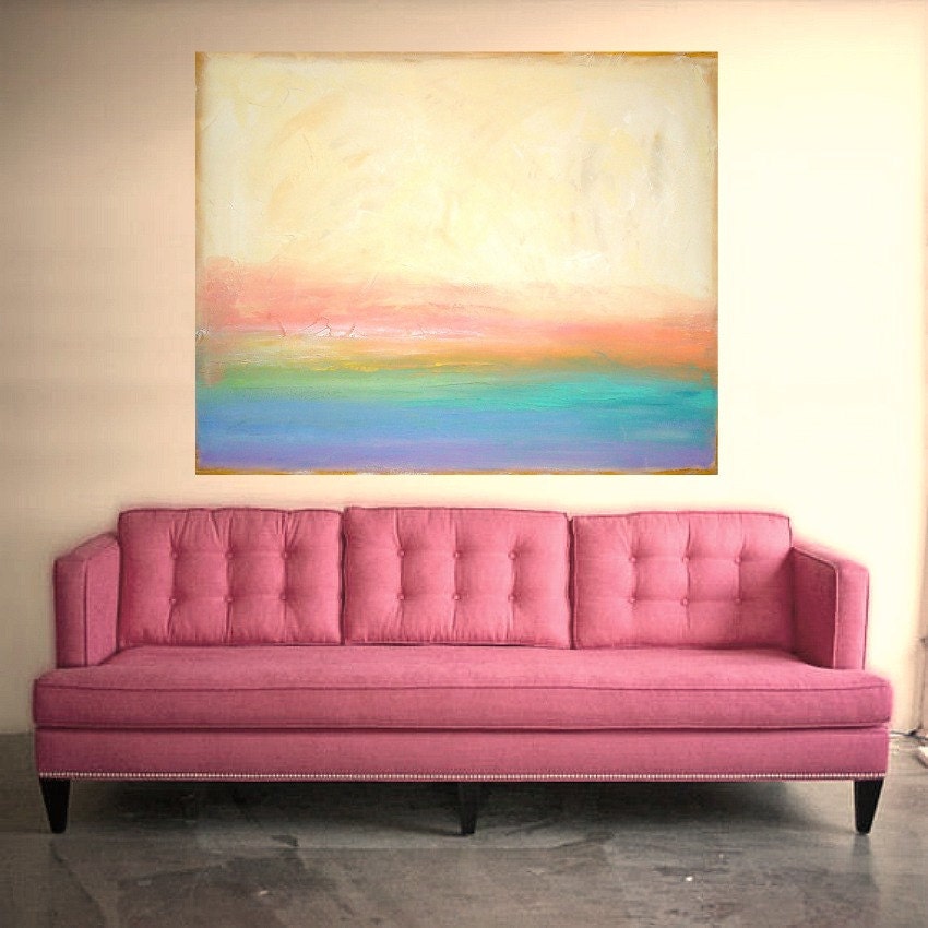 Huge Original Pastel Acrylic Abstract Art Title: Falling Light 40x50x2" by Ora Birenbaum