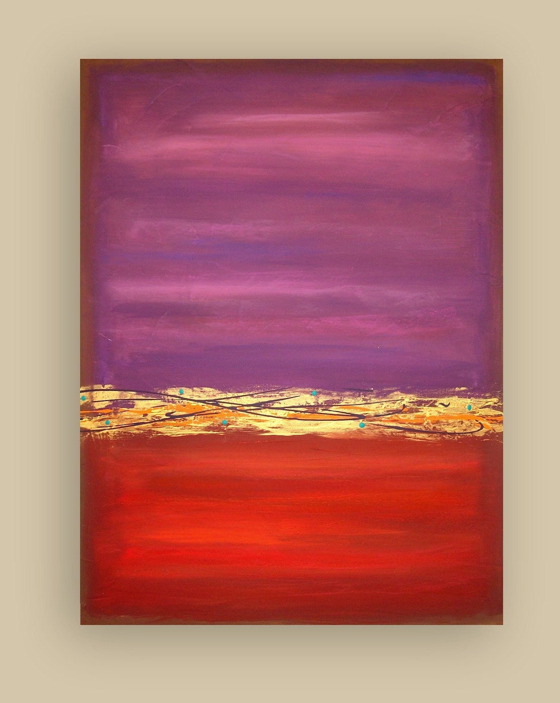 Art Acrylic Abstract Painting Titled: Red Dawn 8 30x40x1.5" by Ora Birenbaum