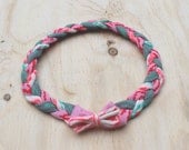 Hand Printed 'Glow in the Dark' Braided Headband in Pink, Grey, and Teal
