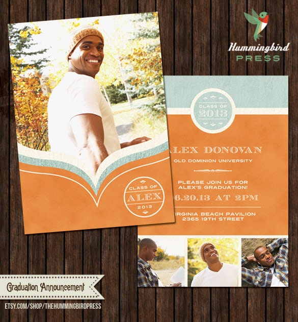 INSTANT Download - Retro Style PSD 5x7 Senior Graduation Announcement Card Template - G14