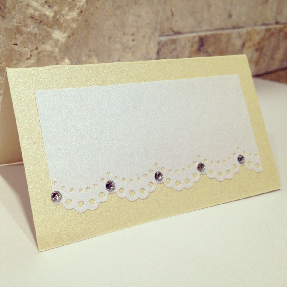 Escort Place Table Name Card Pearl Paper, Swarovski Crystals - for Wedding or any other party or shower