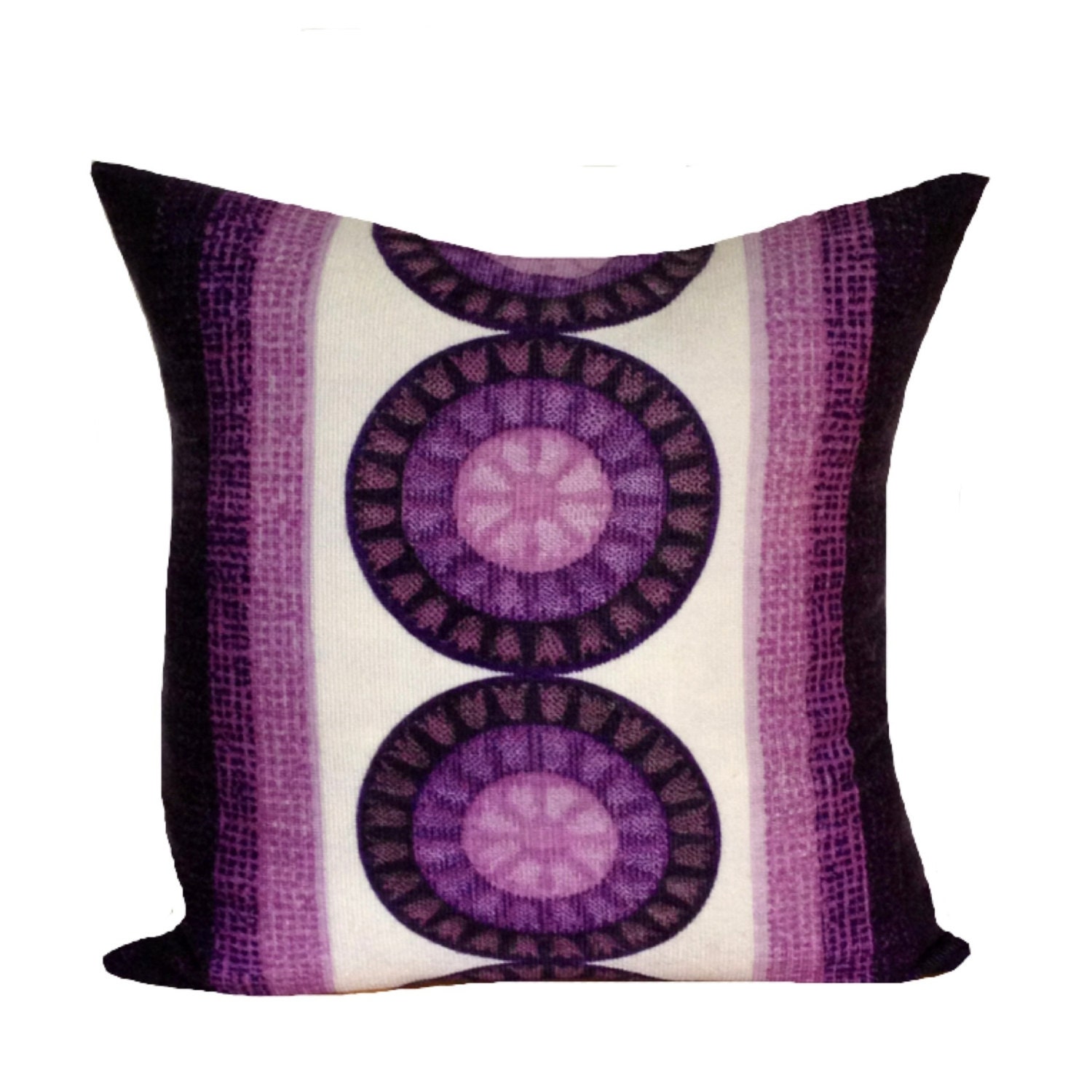 Retro Throw Pillow 1970s Purple Vintage Fabric & Organic Cotton 18" x 18" Retro Cushion Cover