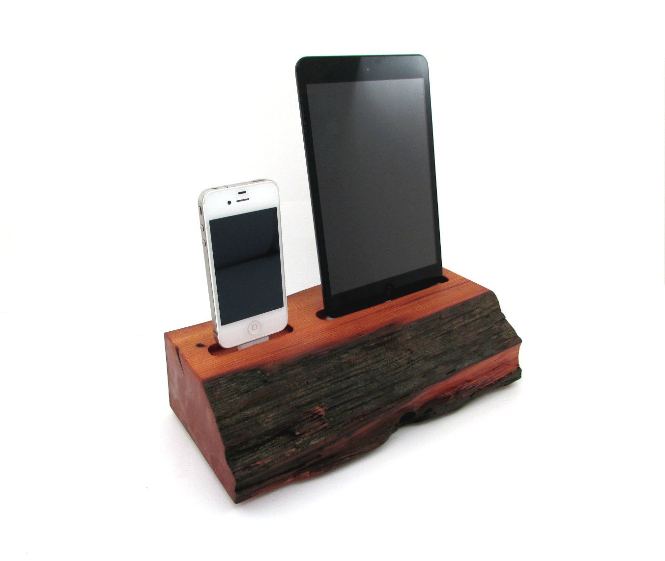 iPad Mini and iPhone 4s Barn Wood Docking Station - Dual Dock