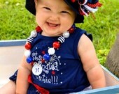 Custom made to match chunky bead girls necklace patriotic red white and blue multi color july 4th girl necklace w personalized pendant