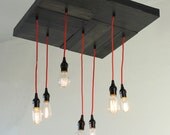 Collaboration piece - Reclaimed wood art canvas by RACEPONYstudio made into modern hanging light