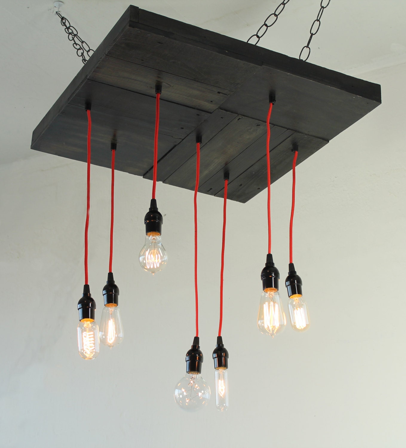 Collaboration piece - Reclaimed wood art canvas by RACEPONYstudio made into modern hanging light