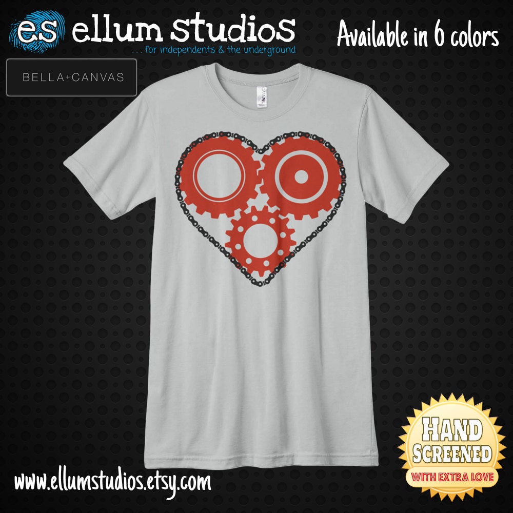 Geared Heart Screen Printed Unisex Ringspun Jersey T-Shirt. Available in 6 colors.