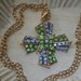 Necklace Light Green and Light Blue Rhinestone Cross Pendant with Neck Chain