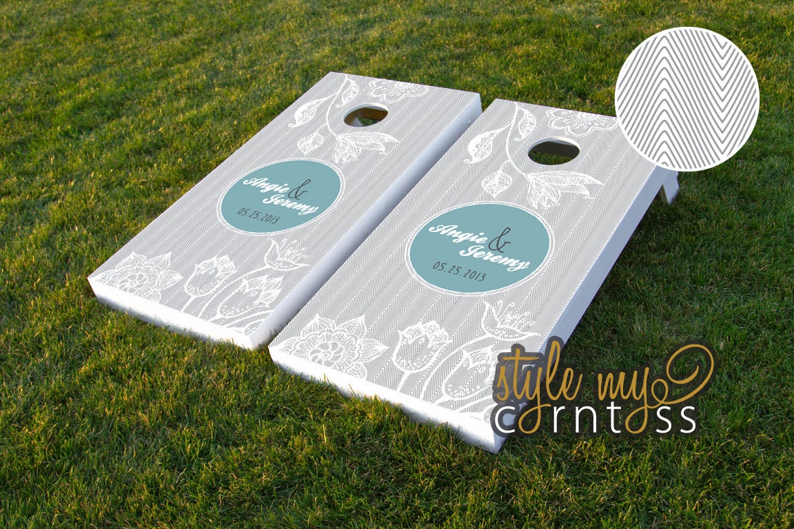 Custom Cornhole Boards // Florals & Chevron w/ Monogram // Custom Wedding Game