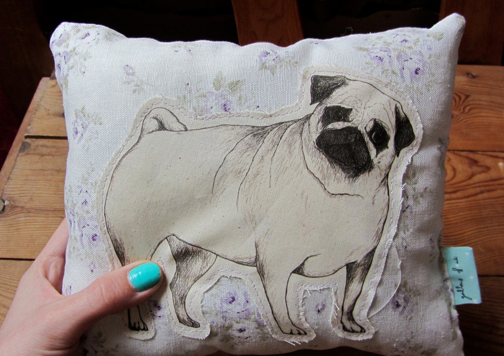 Inquisitive Pug cushion - small scatter cushion