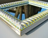 Hand Painted Mirror Blue Yellow White Vintage Wall Mirror