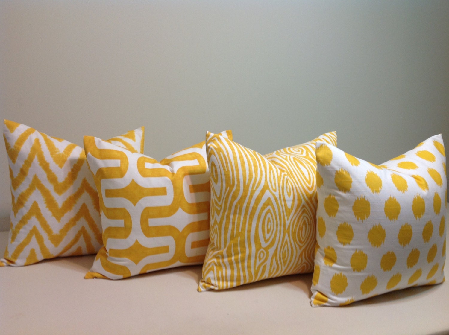 FOUR 22x22 Inches Invisible Zipper Decorative Throw Pillow Case Cushion Covers Yellow