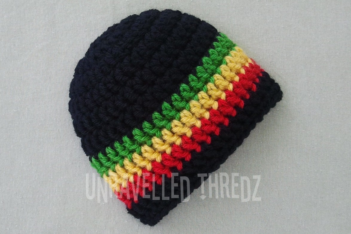 Rasta Baby Beanie Hat- Black Rastafarian Newborn Infant Toddler