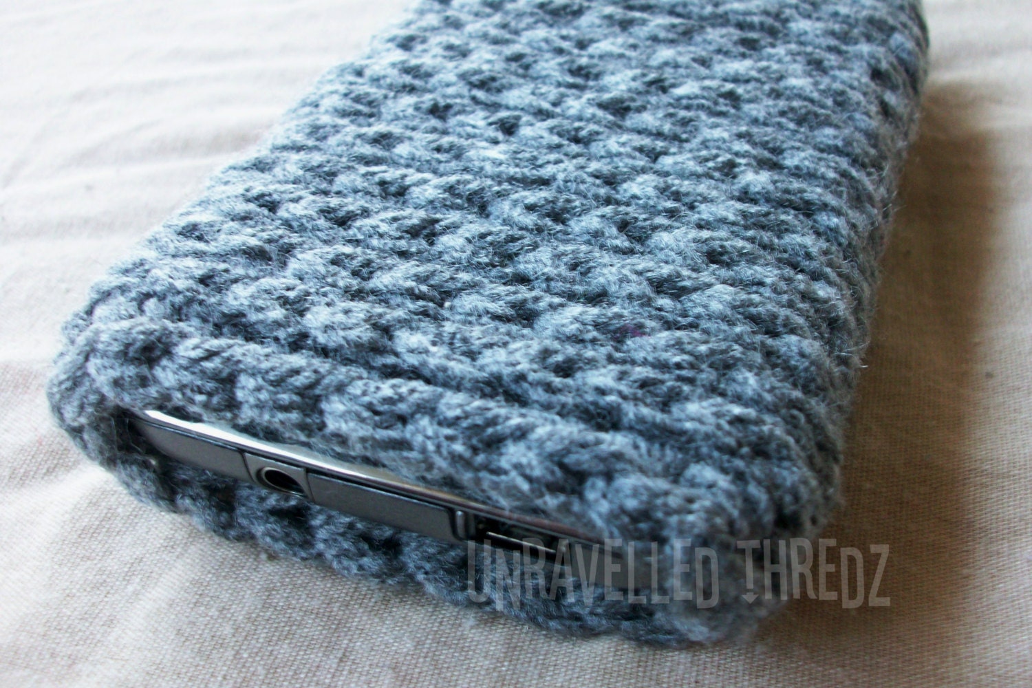 Gray Phone Sock Cozy- Iphone, Galaxy, HTC, Cell Phone Pouch, Tech Stocking Stuffer