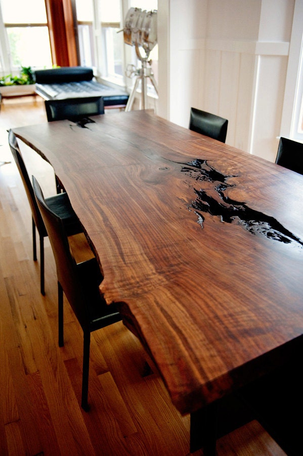 Modern Live Edge Slab Dining Table Claro Walnut