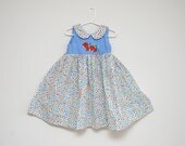 Vintage 1980s strawberry calico jumper dress