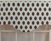 Ikat dots shaped valance in brown,grey, black and purple