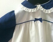 Vintage Navy & White Dot Peterpan Collar Baby Girl Dress 1970's