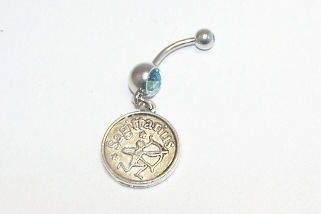 Sagittarius, Zodiac, Sign, Charm, Aquamarine, Blue, Double, Gem, Belly, Button, Piercing