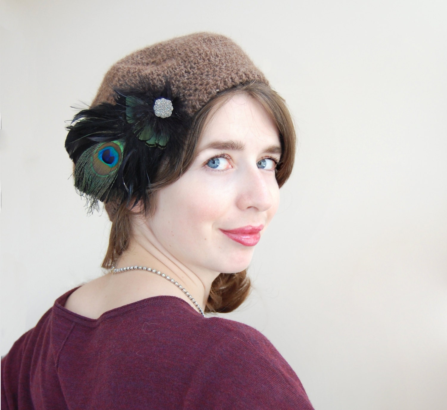 Soft Brown Beret Slouchy Beanie Hat - Soft Cafe Caramel Brown Silk Alpaca