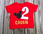 Custom boutique children's clothing. Personalized Mickey Mouse boys birthday number shirt. Hand cut & sewn applique. By EverythingSorella