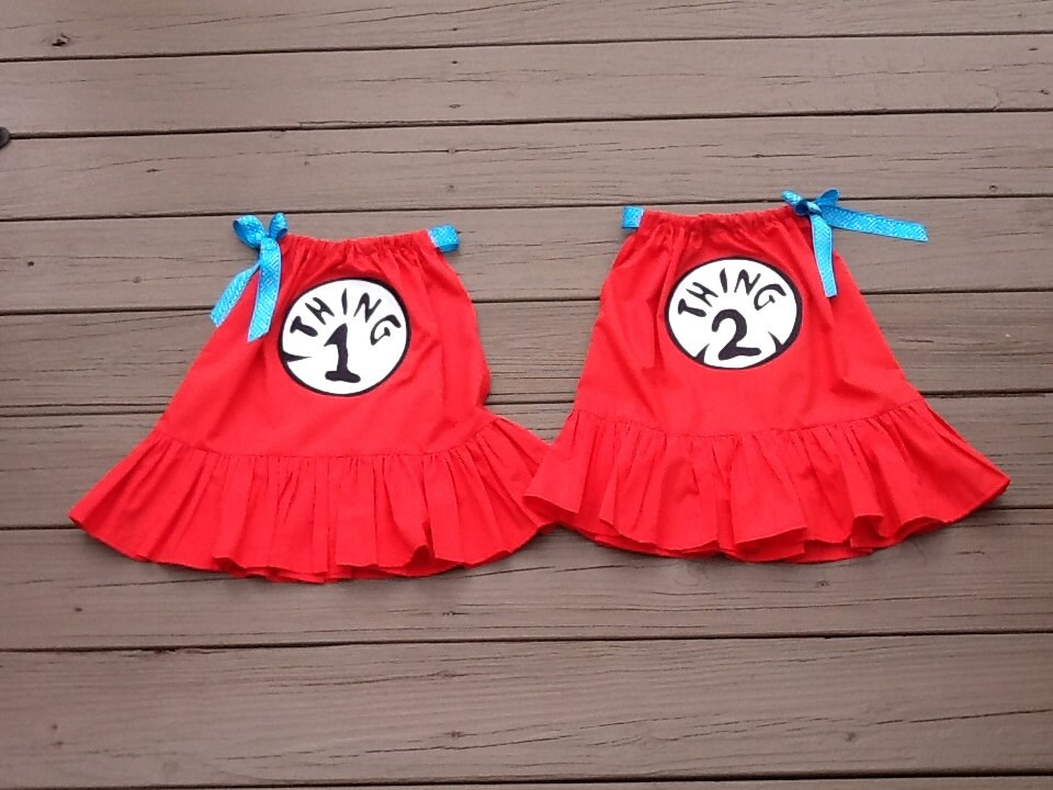 Dr Seuss Thing 1 & Thing 2. Set of 2 red girls ruffle dresses. Turquoise polka dot. Custom children's clothing By EverythingSorella