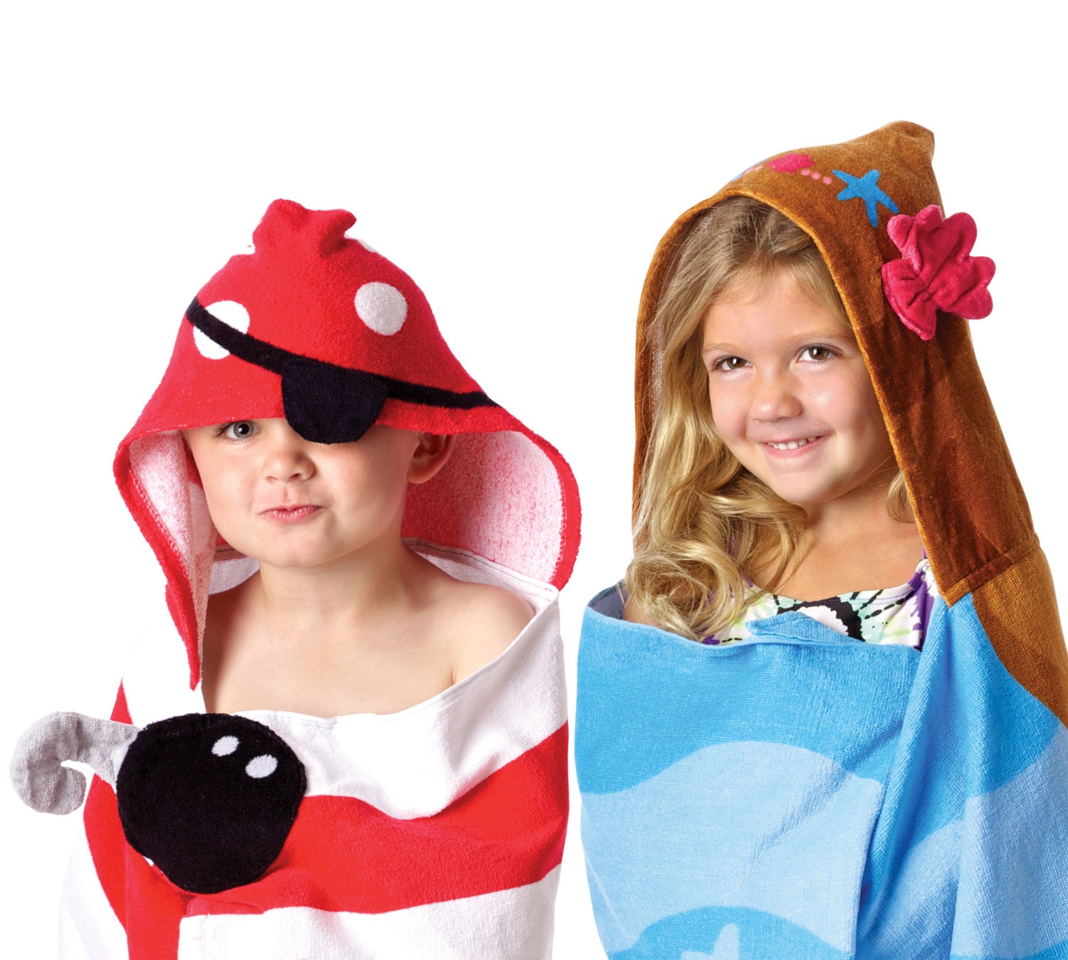 Kids hooded towels beach blankets shark frog pirate with monogram embroidery