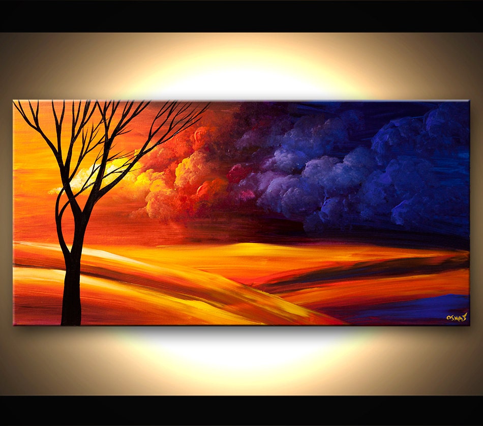Landscape Tree Painting Original Abstract Contemporary Modern Fine Art by Osnat  48"x24"
