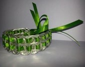 Recycled Soda Pop and Beer Can Tabs Bracelet With Green Ribbon