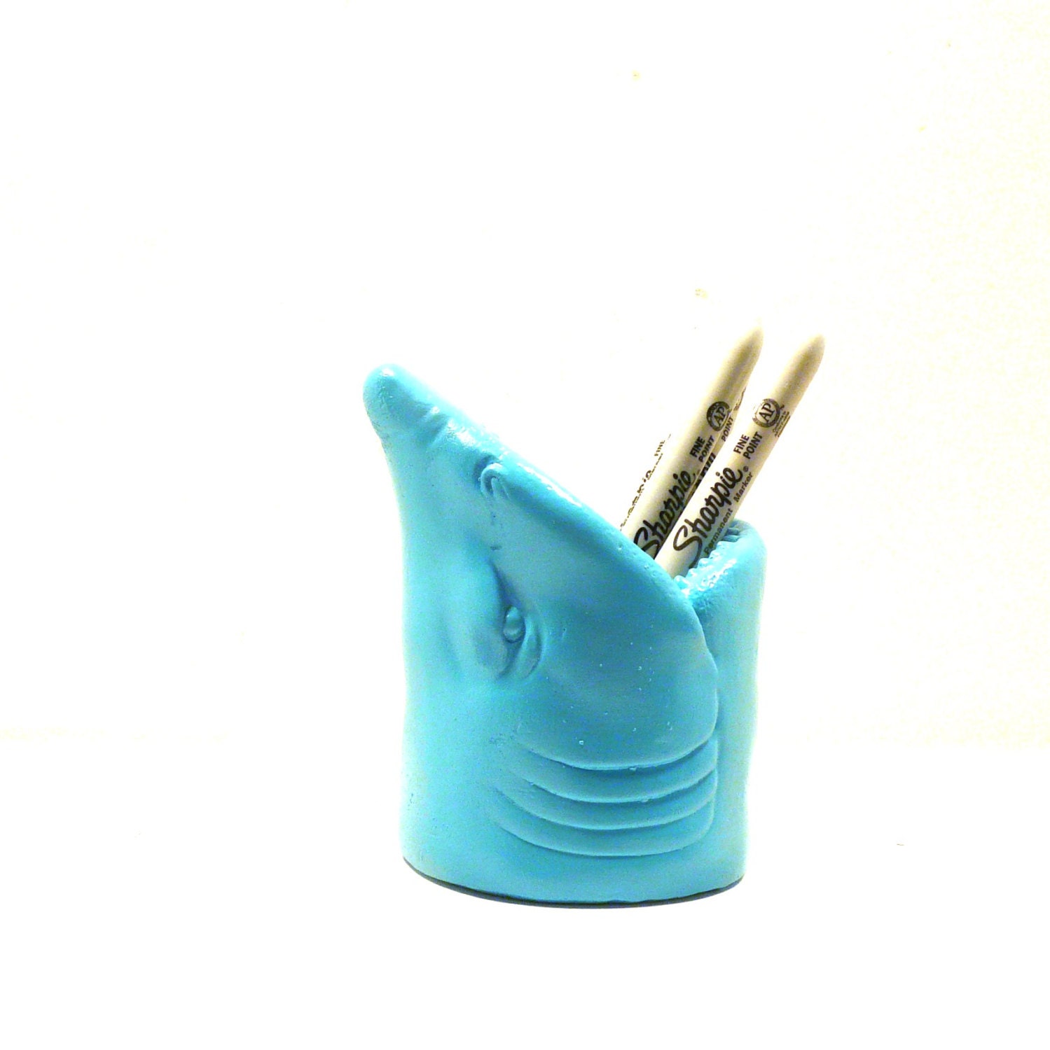 shark pencil holder, sharks, home office, desk accessories, turquoise, pen holder, desk organizer, home office decor