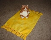 Handmade yellow marbled fleece tied Pet bed for cats or small dog blanket pillow crate