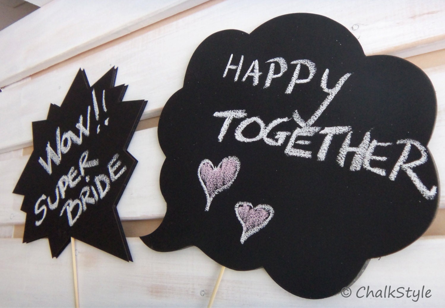 2 CHALKBOARD Speech Bubble Photo Booth Props Two Sided Chalk Boards for Wedding Photos, Engagement, Maternity Pictures
