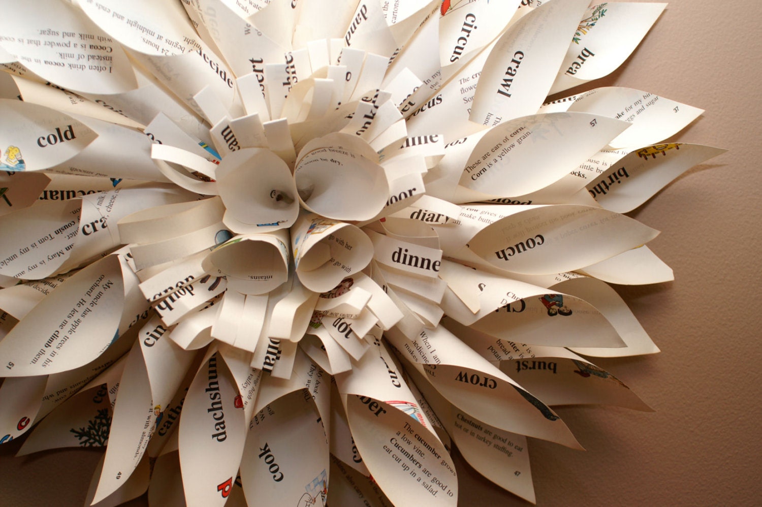 Large Paper Wreath- Upcycled Book Page Zinnia Wreath, Children's Dictionary, Wall Decor, Nursery Decor, Floral