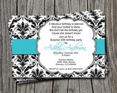 Mod Turquoise Tiffany Blue Birthday Party Bridal or Baby Shower Invitation Card   - You Print