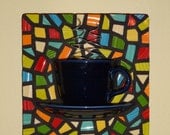 Mosaic Cobalt Teacup and saucer with steam bright mosaic art kitchen art teapot cafe art 3d wall hanging